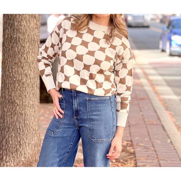 Geometric Patterned Crew Neck Sweater - Picture 2 of 3